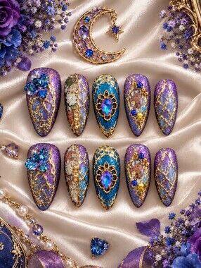Purple And Blue Press-On Nails